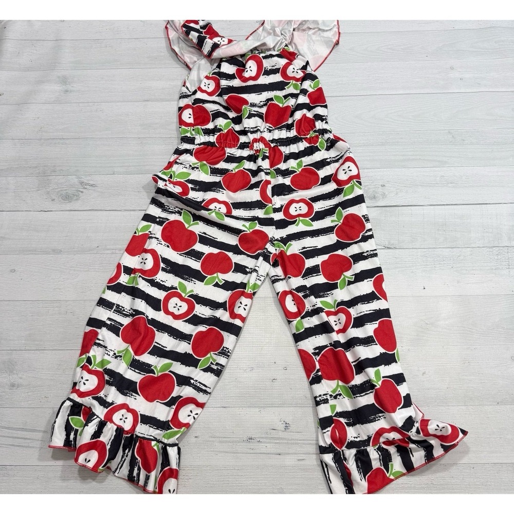 Ruffle Girl girls one‎ piece romper Apple print size 7